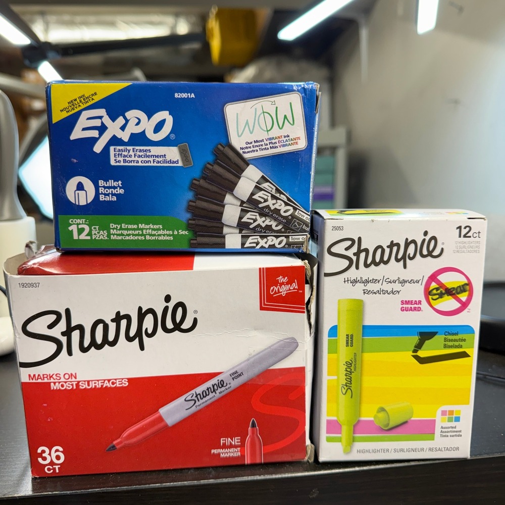 Lot of 60 Sharpie & Expo Permanent / Dry Erase Markers Highlighters Mixed Colors